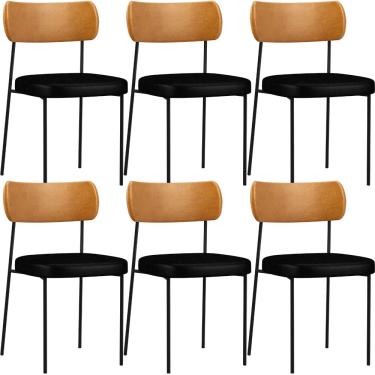 Imagem de Kit 06 Cadeira Para Sala De Jantar Melina L02 Couríssimo Preto Couríssimo Whisky - Lyam Decor