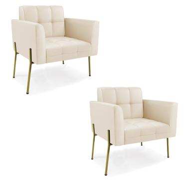 Imagem de Poltrona Pé de Ferro Dourado para Sala Kit 2 Elisa Corino Bege D03 - D'Rossi