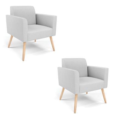 Imagem de Kit 2 Poltronas Pés Palito Natural Marisa Linho Cinza A05 D03 - D'Rossi