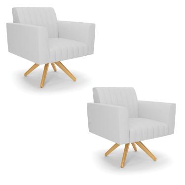 Imagem de Kit 2 Poltronas Giratória Viena Gomada Linho Cinza A05 Base de Madeira MA30 - D'Rossi