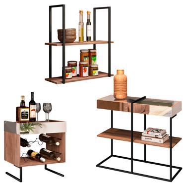 Imagem de Kit Adega com Aparador e Prateleira Industrial 60 cm Boreal Demolição - D'Rossi