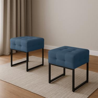 Imagem de Puff Sala Decorativo Industrial Kit 2 Elisa Suede Azul Marinho D03 - D'Rossi