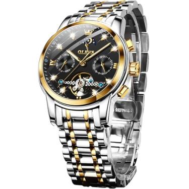 Imagem de OLEVS Relógio masculino automático, esqueleto, original, turbilhão, mecânico, corda automática, luxuoso, à prova d'água, luminoso, relógio de pulso
