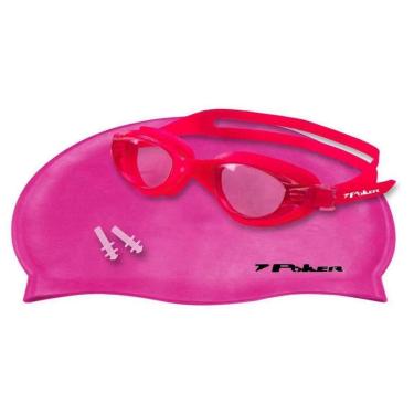 Imagem de KIT NATACAO POKER KIT OCULOS + TOUCA + PROTETOR DE OUVIDO - ROSA U-Unissex