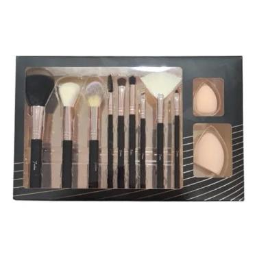 Imagem de Conjunto de Pincéis de Maquiagem Profissional, 11 Peças, com Cerdas Sintéticas Macias, Cabo Ergonômico, para Blush, Base, Pó e Sombra (Preto)