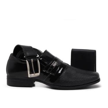 Imagem de Kit Sapato Social Masculino Bico Fino Quadrado Super Macio+Carteira+Cinto-Masculino