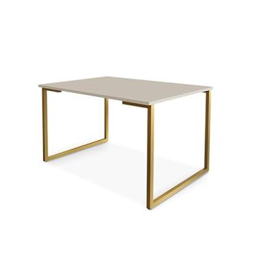 Imagem de Mesa de Jantar Retangular 120cm - Tampo 18mm com Pés em Aço Carbono (Dourado/Off White)