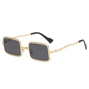 Imagem de Óculos de sol punk metal quadrado masculino, óculos de sol fashion transparente espelhado UV400 feminino tendência (cinza dourado)