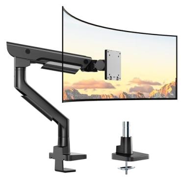 Imagem de monTEK Braço de monitor de alumínio premium para telas Ultrawide de 17 a 57 polegadas de até 26,8 kg, suporte de mesa única com mola a gás ajustável, placa VESA de liberação rápida, conjunto de 10