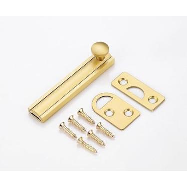 Imagem de Trava deslizante de latão maciço, trava de superfície de segurança antirroubo SUYA de 7,6 cm para portas francesas, cercas de madeira, portões e armários, acabamento dourado acetinado