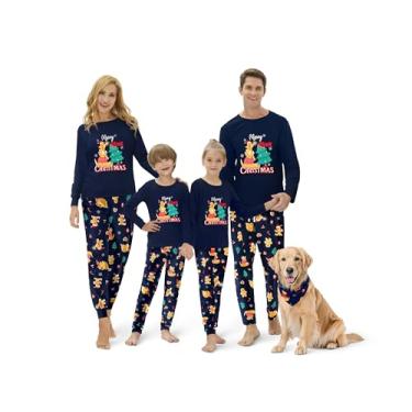 Imagem de Tebbis Pijama de Natal para a família, conjunto de pijamas para adultos, crianças, animais de estimação, cachorro e boneca, azul macio, Azul escuro e dinossauro, XG