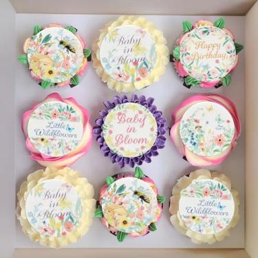Imagem de Gyufise 54Pcs Edible Wildflower Cupcake Toppers Wafer Paper Baby in Bloom Baby Shower Decorations Flower Birthday Party Decorations Wildflower Cake Toppers for Birthday Party Supplies
