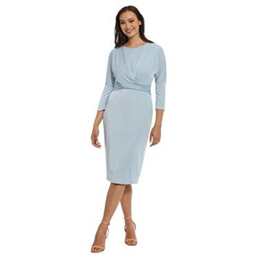 Imagem de London Times Vestido feminino plus size manga 3/4 com cintura cruzada, Azul claro, 38