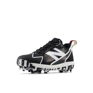 Imagem de New Balance Tênis de beisebol unissex infantil Romero Duo V2 moldado de borracha, Preto/branco/prata metálico, 2 Little Kid