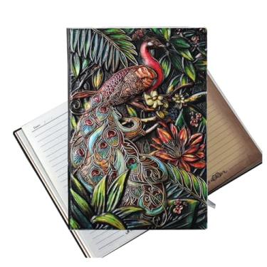 Imagem de KISWIAR Diário de pavão colorido, diário de couro em relevo 3D, caderno de pavão, 200 páginas, diário de capa dura retrô forrado A5 para presentes femininos e masculinos