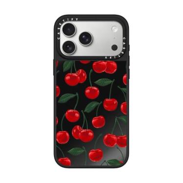 Imagem de CASETiFY Capa espelhada para iPhone 17 Pro Max [refletiva/compatível com Magsafe/1,5 m. 1X proteção contra quedas de grau militar] - Padrão cereja vermelho vibrante - preto