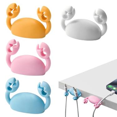 Imagem de 4 peças de clipes de cabo autoadesivos, suporte de fio, organizador de cabos USB caranguejo para mesa de escritório em casa