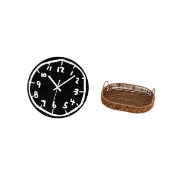 Imagem de Fenteer Relógio de Parede de Vime Acrílico, Ornamento, Moderno, Silencioso, Minimalista, Arte, Cesta Decorativa, Oval, Fruteira, Organizador de Cozinha, Bande