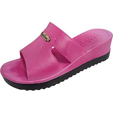 Imagem de Sandálias femininas deslizantes femininas plataforma de verão chinelos macios, Rosa choque, 5.5