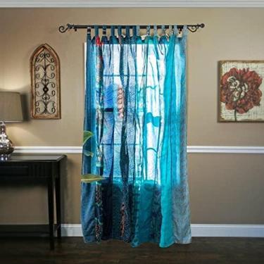 Imagem de Cortinas coloridas Sari com filtro de luz – cortinas boho, painel de dossel de cama, tapeçaria ou tratamento de janela cor turquesa (213 x 109 cm) (turquesa)