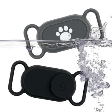 Imagem de 2 peças de suporte de coleira para Galaxy Smarttag2, capa protetora à prova d'água, estilo garra bonita, acessório para Samsung Smart Tag 2 (preto, cinza)