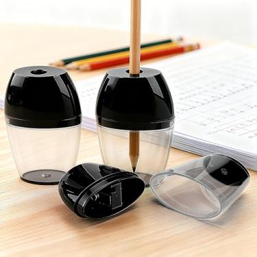 Imagem de Pacote com 3 apontadores de lápis pretos de plástico manual de 1 furo com capa e colecionador de aparas