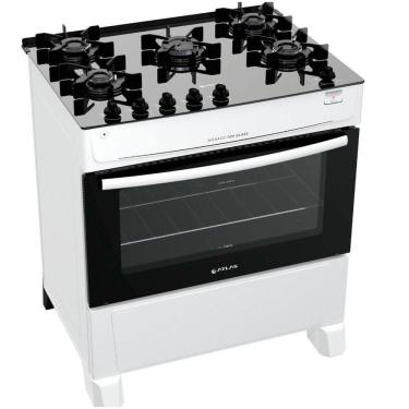 Imagem de Fogão De Piso Atlas 5 Bocas Monaco Acendimento Automático Top Glass Branco Bvolt
