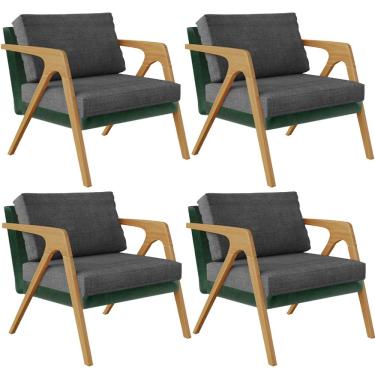 Imagem de Kit 04 Poltronas Decorativas Sala Estar Pietra L02 Facto Verde Musgo Linho Cinza Escuro - Lyam Decor