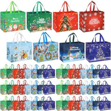 Imagem de Sanwuta 80 sacos de Natal para presentes, sacolas grandes de Natal, reutilizáveis, não tecidos, bolsos de presente com alças para festa de compras de embrulho de Natal