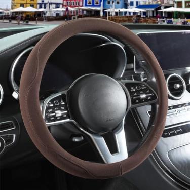 Imagem de Binsheo Capa de volante de camurça marrom grande para modelo X modelo S Ford F150 F250 F350, respirável, antiderrapante, à prova de suor, resistente ao desgaste, quente no inverno e fresca no verão