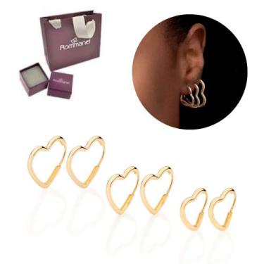 Imagem de Brinco Argola Coração 1º 2º 3º Furo Rommanel Ouro 18k 527288