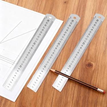 Imagem de 3 peças régua de aço inoxidável ferramenta de medição de borda reta de precisão métrica e escala de polegadas projetos de artesanato de engenharia de desenho de metal