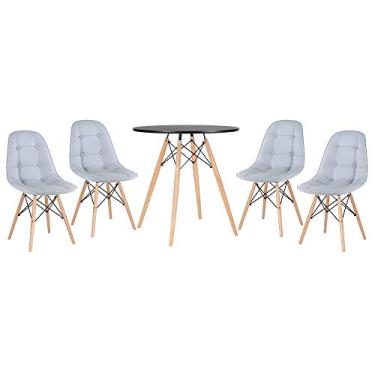 Imagem de Loft7, KIT - Mesa Eames 70 cm + 4 cadeiras Eames Botonê Mesa preto com cadeiras cinza claro