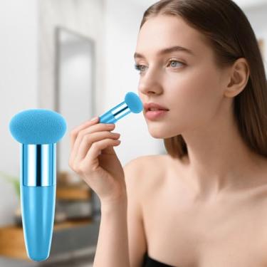 Imagem de Esponja de maquiagem com alça cunha cogumelo pó puff para base beleza cosméticos esponja esponja pincel de maquiagem (azul)