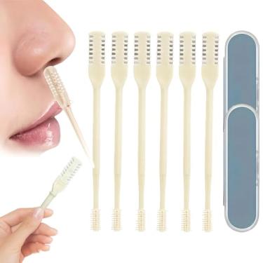 Imagem de UBIETY 6 peças de cortadores de pelos nasais 2 em 1, faca de cabelo dupla face atualizada, ferramenta portátil de remoção de pelos da narina, aparador de pelos de nariz de 360° e coletor de orelha