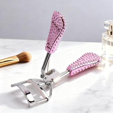 Imagem de Modelador de cílios rosa com aderência de abacaxi, ferramenta de ondulação de cílios de metal para embelezamento dos olhos, instrumento cosmético de alça confortável, dispositivo de elevação de cílios