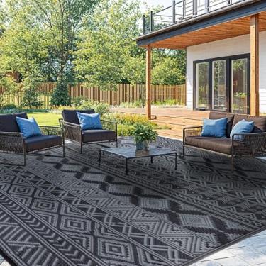 Imagem de LIANLAM Tapete reversível para ambientes externos de 20 x 25 cm – Tapete de palha de plástico ecológico resistente à água, resistente a UV e desbotamento para pátio, acampamento, trailer, deck