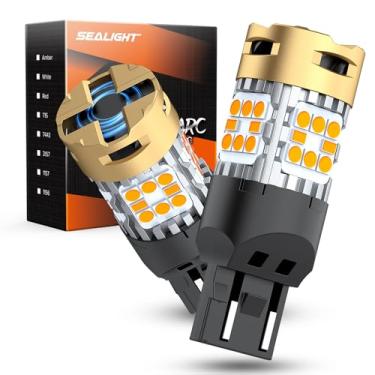 Imagem de SEALIGHT 7440 7443 Lâmpada LED Âmbar Amarelo Luz de seta com Ventilador Turbo, 3600LM 30W Surper Bright T20 7441 7444 W21W Lâmpadas LED Substituição para Sinal de Direção Frontal/Traseiro, Pacote com