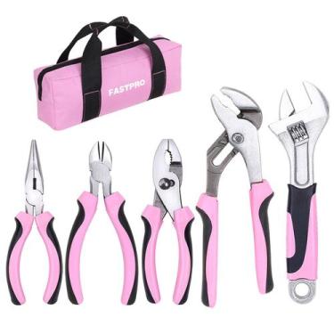 Imagem de Conjunto de alicates FASTPRO de 5 peças rosa com bolsa de armazenament