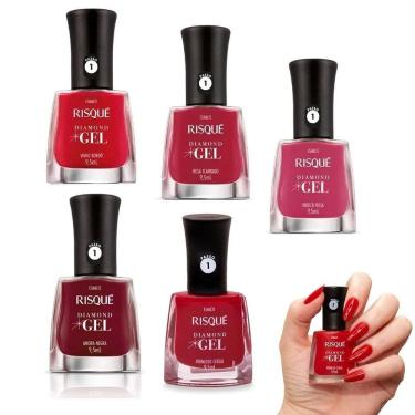 Imagem de 2X Kit 5 Esmaltes Risque Diamond Gel Tons De Vermelho Atacad