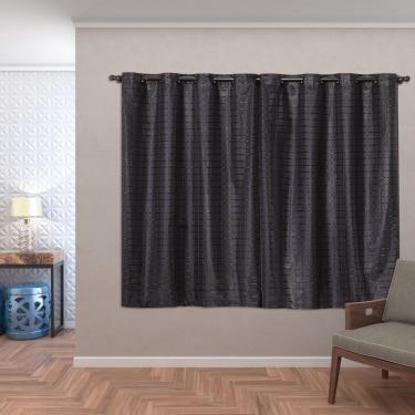 Imagem de Cortina Blackout Pvc Com Tecido Voil Xadrez 2,80 M X 1,60 M - Preto