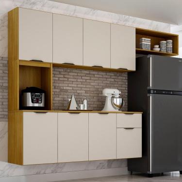 Imagem de Armario De Cozinha Nara Compacta 8 Portas Com 1 Gaveta 193cm Cinamomo/off White