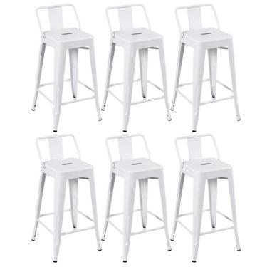 Imagem de Kit 6 Banquetas Médias Iron Tolix Com Encosto 66cm Branco