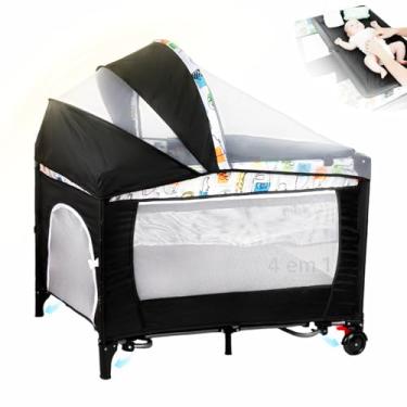 Imagem de Berço Portátil 3 em 1 cercadinho Infantil Até 15 Kg chiqueirinho moises para bebe com Mosquiteiro, Barra de Brinquedos Trocador Móbile e Bolsa - berco acoplado a cama - Seguro, Confortável e Compacto