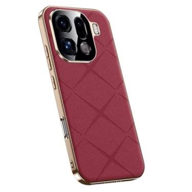 Imagem de HAOMRIYL Capa para Oppo Find X9/X9pro, proteção da lente da câmera, capa de couro vegano, galvanizada, antiimpressões digitais, minimalista, estilo comercial, capa de telefone, vermelha, X9Pro