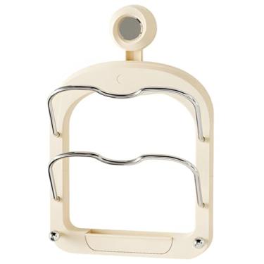 Imagem de Organizador de tampa de panela bege de 2 camadas com gancho de ventosa, solução de armazenamento de parede para utensílios de cozinha, design que economiza espaço