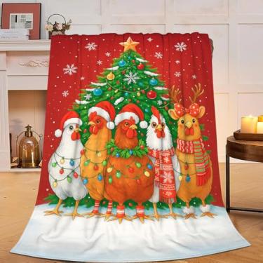 Imagem de Cobertor de galinha de Natal, presentes de preguiça para mulheres, meninas, mantas fofas, de flanela macia, aconchegante, felpudo, felpudo, quente, roupa de cama para crianças e adultos, 102 x 127 cm