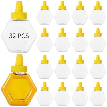 Imagem de Frascos de mel de plástico transparente, 32 unidades, frascos de apertar de 200 ml com tampas flip-top, recipientes reutilizáveis para xarope e condimentos líquidos