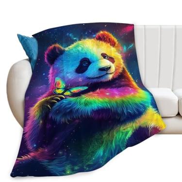 Imagem de Cobertor de panda colorido panda borboleta amante de animais cobertores presentes para meninas meninos crianças macio aconchegante lã pelúcia para sofá cama 127 x 101 cm