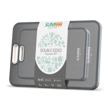 Imagem de Tábua de corte de titânio para cozinha, conjunto de tábua de corte dupla face, grau alimentício de titânio puro e palha de trigo, fácil de limpar [39,4 cm x 26,7 cm + 30,5 cm x 21,6 cm]